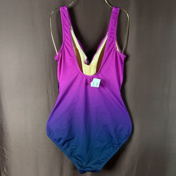 Lands' End Women's 8 LONG SlenderSuit Tummy Control V-neck Wrap One Piece Swimsu - Picture 8 of 12